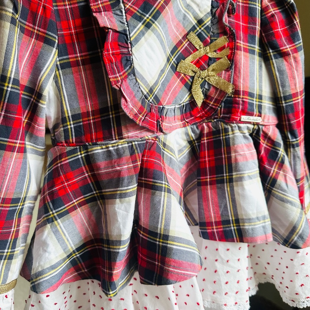 Plaid Red and White Kids Formal Dress - Picture 3 of 4